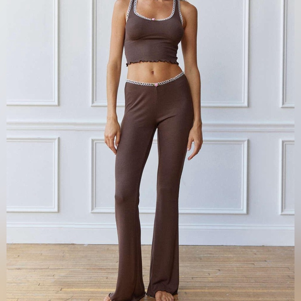 Urban Outfitters Out From Under Sweet Dreams Lace-Trim Lounge Pants Brown Y2k